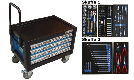 BATO Verktygsvagn mini 4 lådor. 2 lådor med 103 delar verktyg. Modell 9134-103.