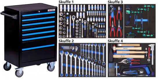 BATO Verktygsvagn TUM med 7 lådor. 4 lådor med 175 delar verktyg. Modell 9106-175T.