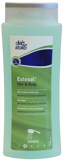 Duschtvål Deb Estesol Hair & Body i flaska om 0.25 liter.
