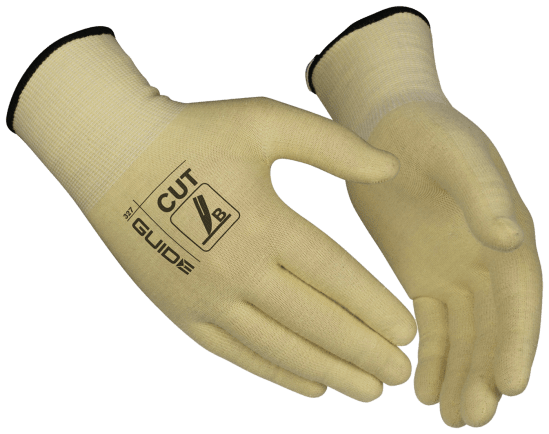 Guide 327 Skärskyddshandskar i kevlar, metall, polyester och bomull.