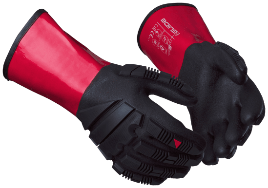 Guide 4507 Slagskyddshandskar med skärskydd C och kemskydd.